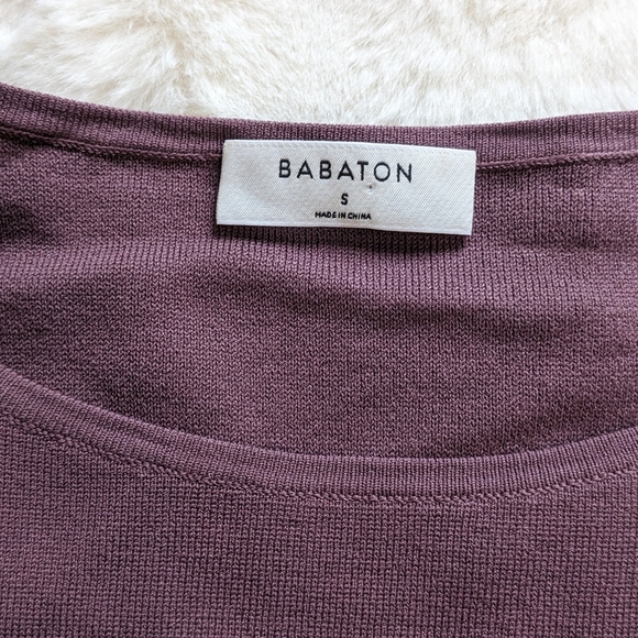 Aritzia Babaton Sculpt Knit Forefront Long Sleeve Cropped Crewneck Mauve Small - Picture 1 of 3